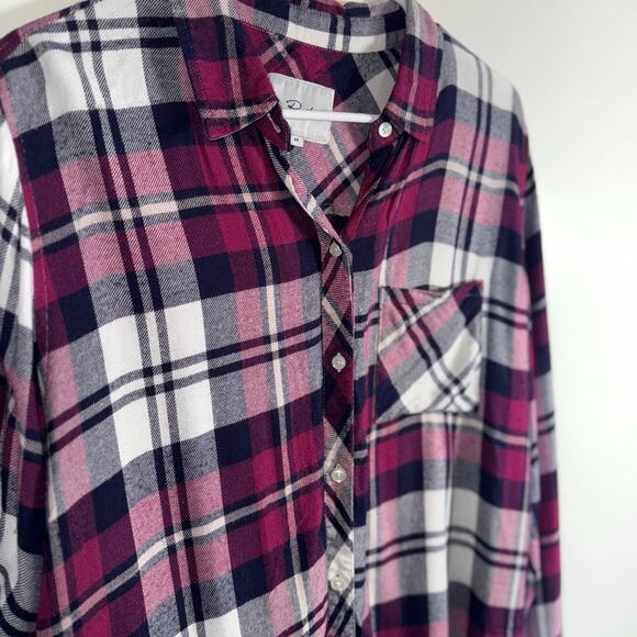 Rails Hunter Plaid Shirt Women’s Medium Rayon Button Down Navy/Burgundy Flannel - Picture 8 of 16